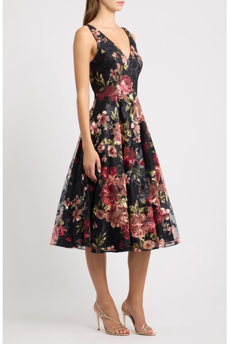 Floral Embroidered Sleeveless Chiffon Cocktail Dress, Alternate, color, BLCK MULTI