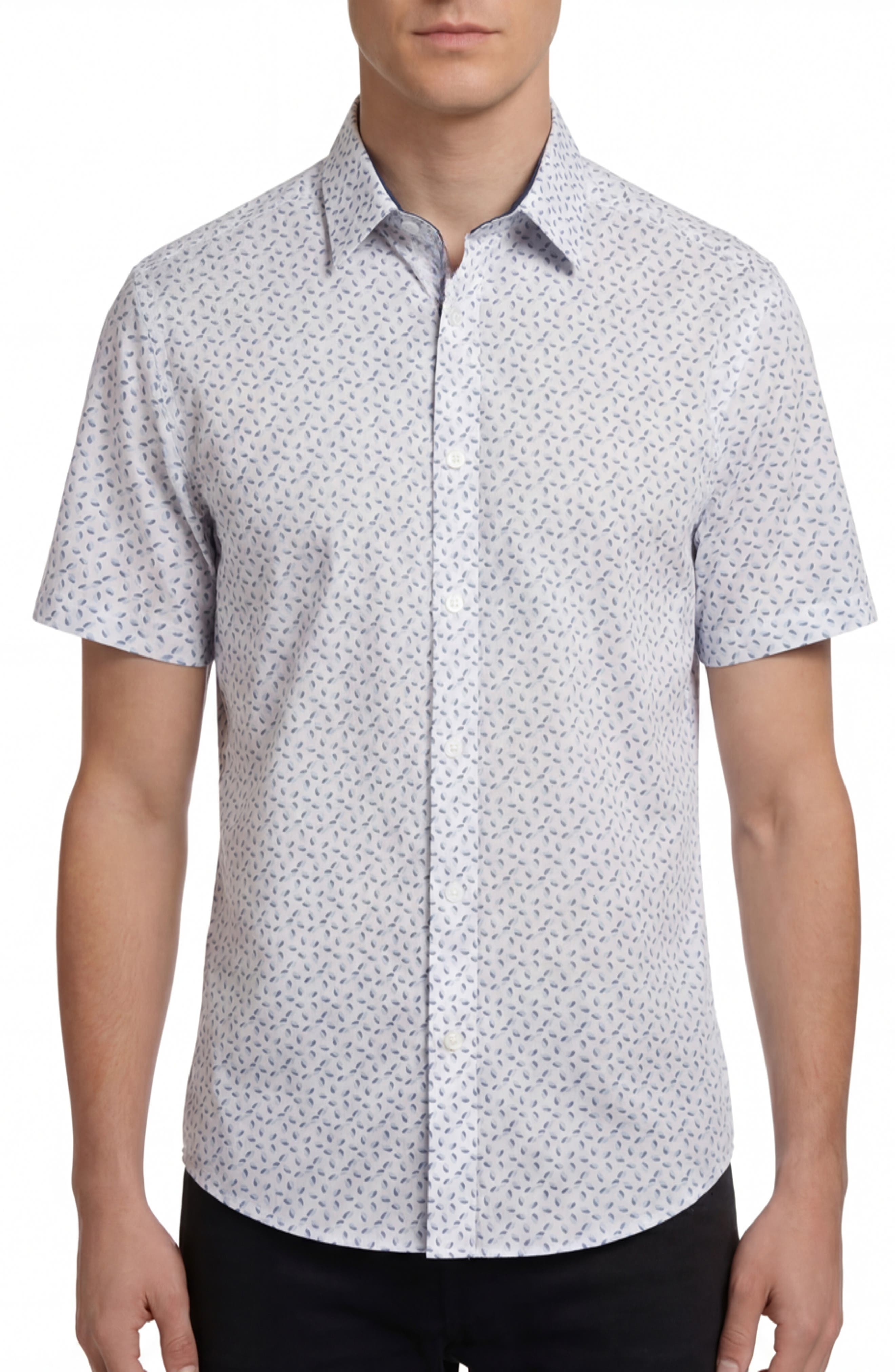 Report Collection Geo Print Short Sleeve Stretch Button-Up Shirt