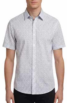 Report Collection Geo Print Short Sleeve Stretch Button-Up Shirt