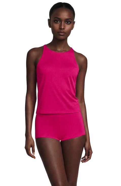 Tugless High Neck Strappy Back Tankini Swimsuit Top