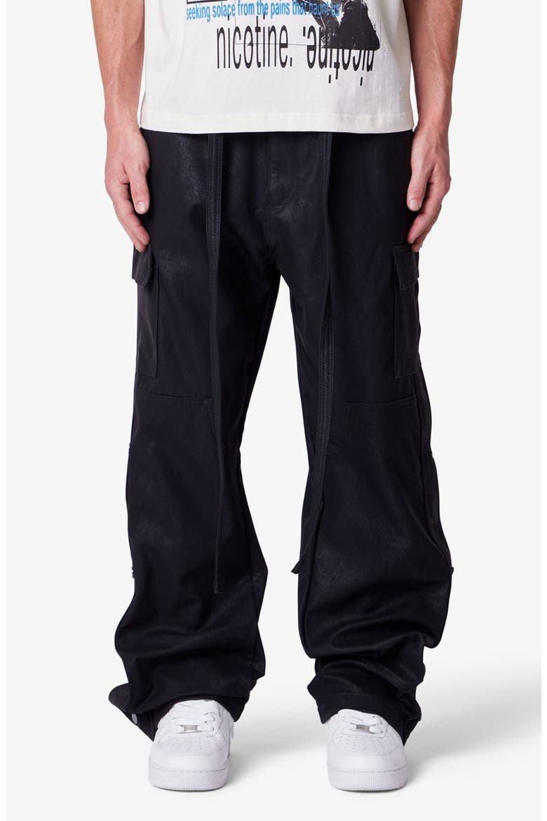 Ultra Baggy Side Snap Faux Leather Cargo Pants, Main, color, BLACK
