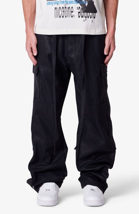 Ultra Baggy Side Snap Faux Leather Cargo Pants