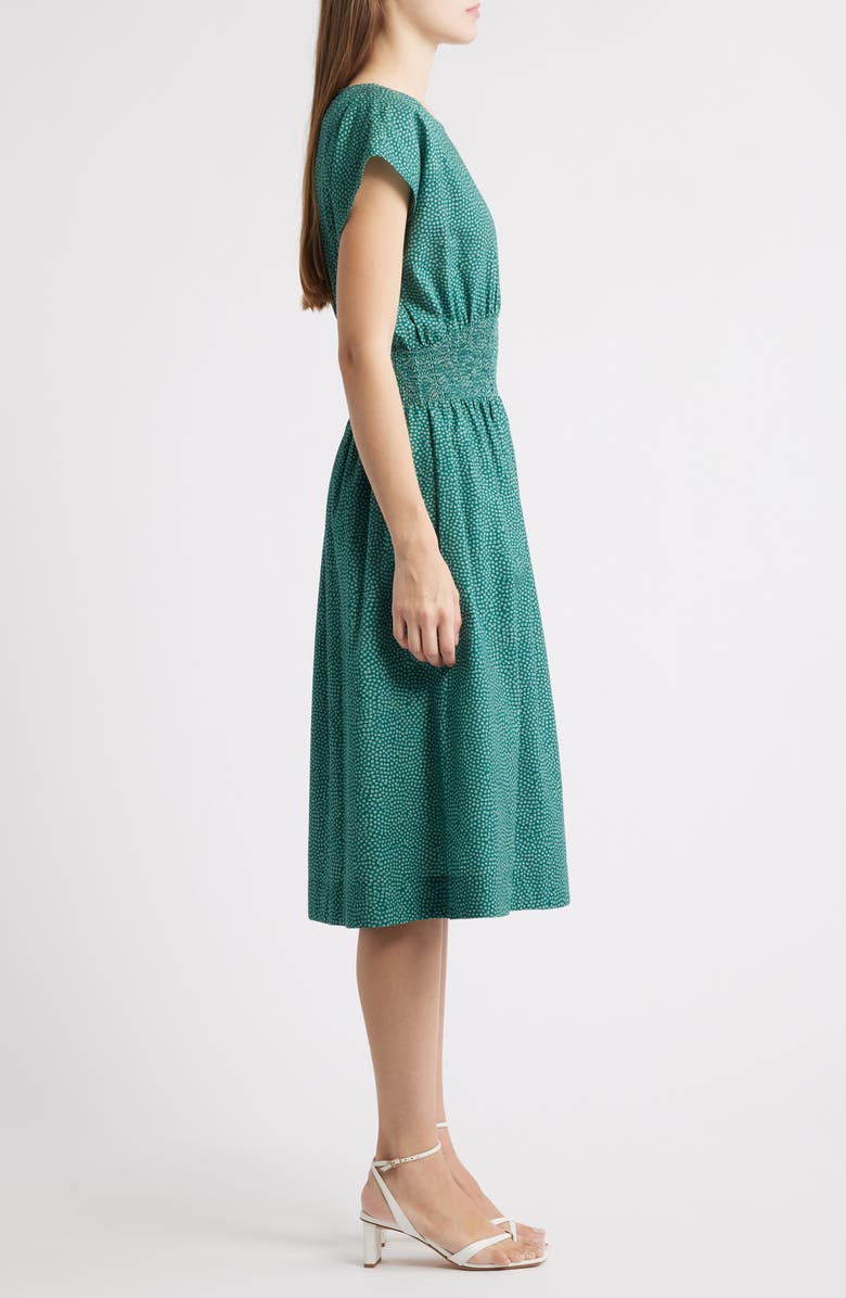 MARGARET O'LEARY Valencia Print Smocked Waist Midi Dress, Alternate, color, Teal Spots