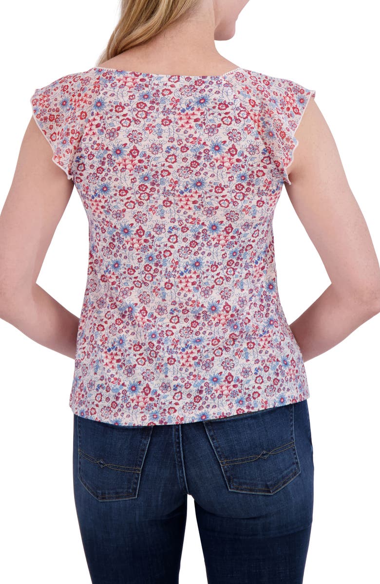 Lucky Brand Floral Tie Front Top, Alternate, color, Pink Floral