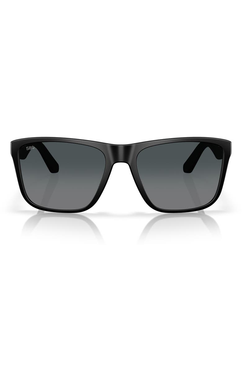 Costa Del Mar 59mm Polarized Rectangular Sunglasses, Main, color, Matte Black/ Gray 580G