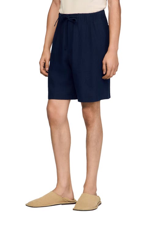 Elastic waist linen shorts