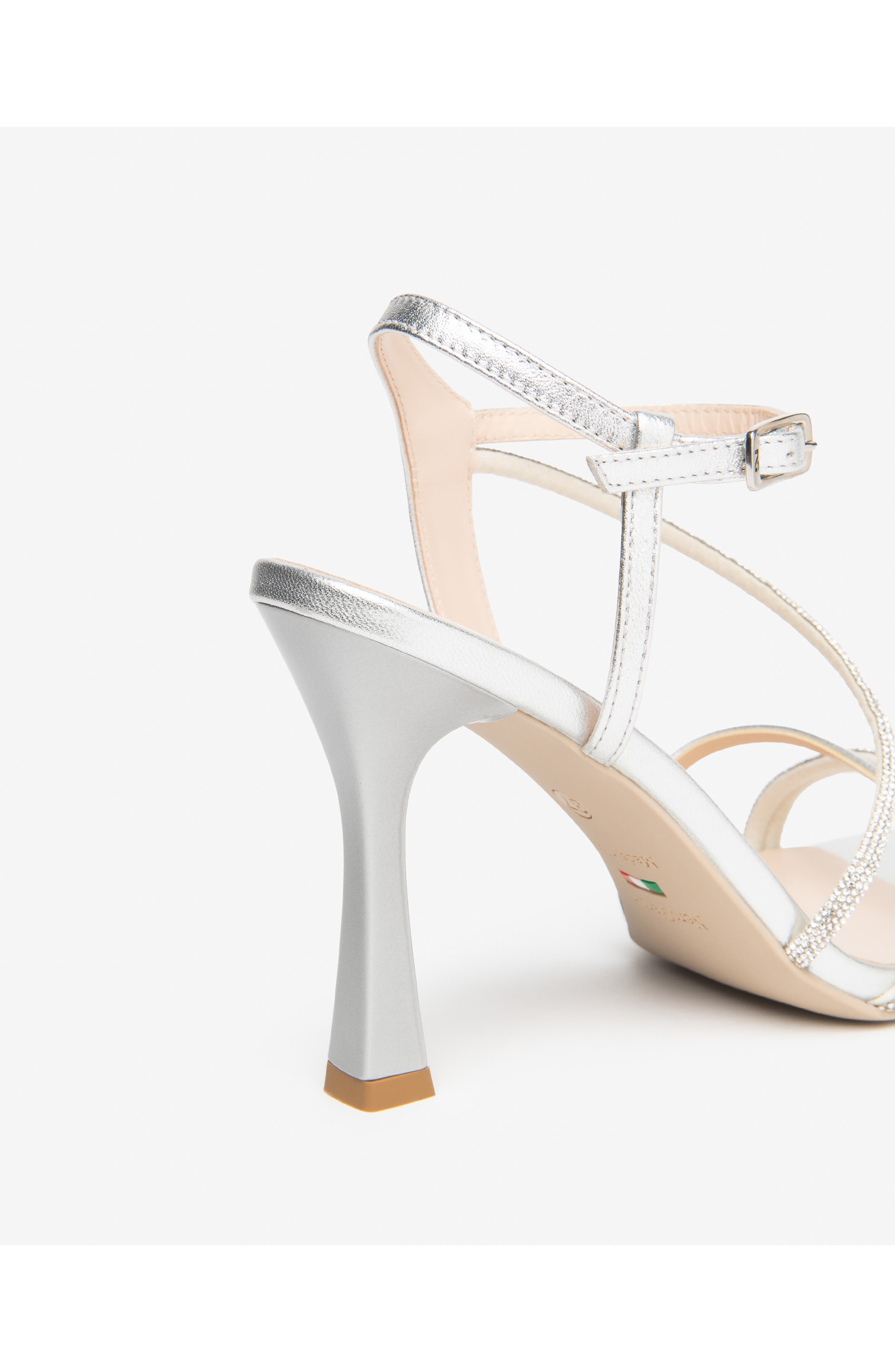 NeroGiardini Crystal Studded Ankle Strap Sandal, Alternate, color, Silver