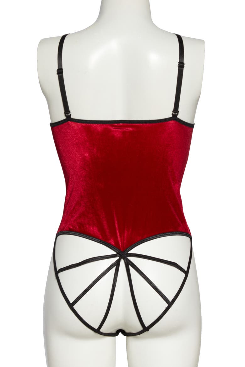 Strappy Back Velvet Teddy, Alternate, color, RED
