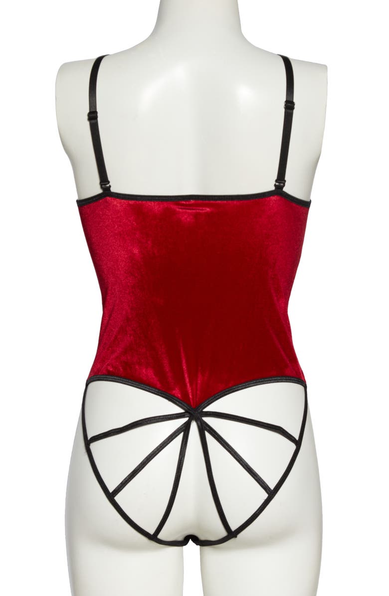 Coquette Strappy Back Velvet Teddy, Alternate, color, Red