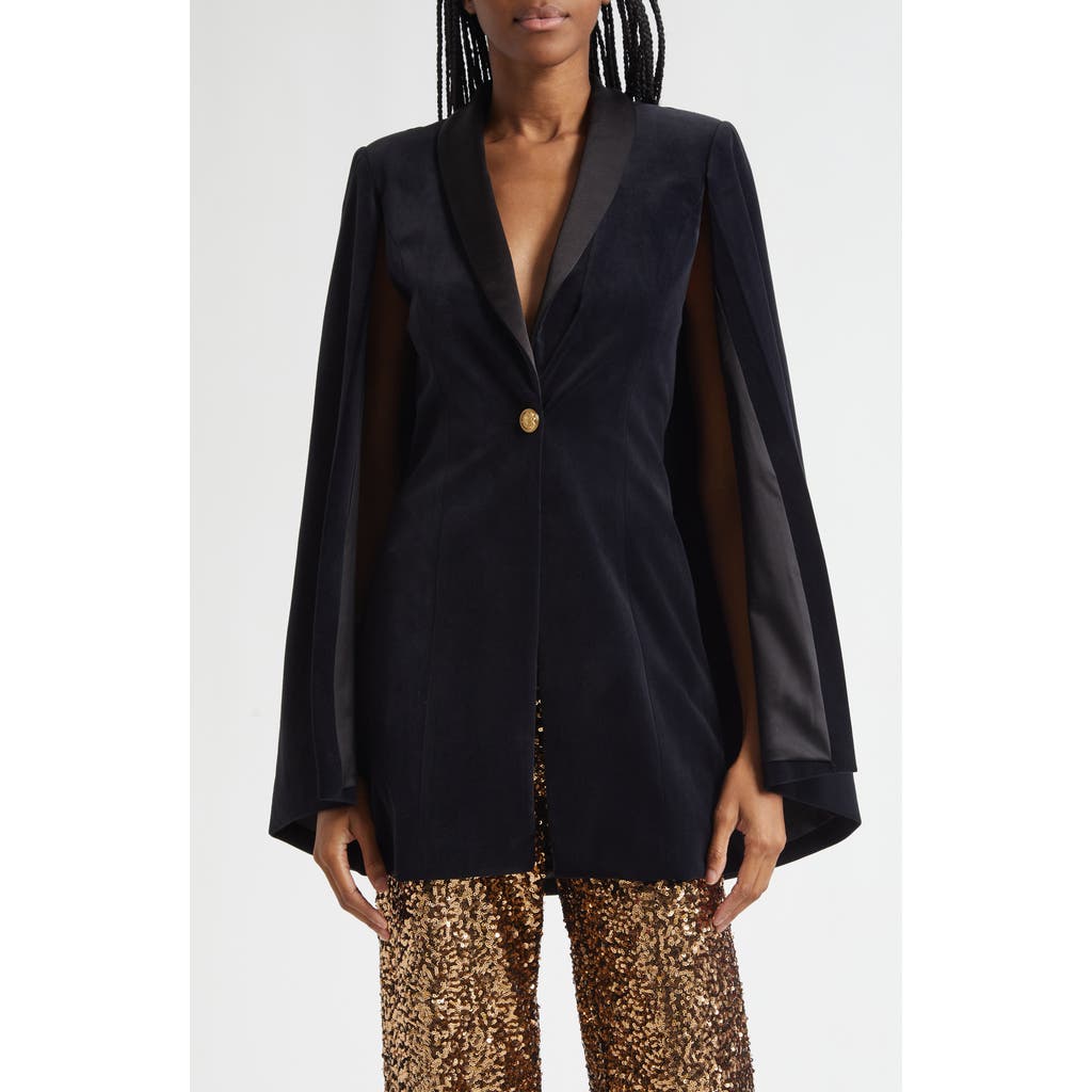 Alice And Olivia Alice + Olivia Esther Shawl Collar Velvet Jacket In Black