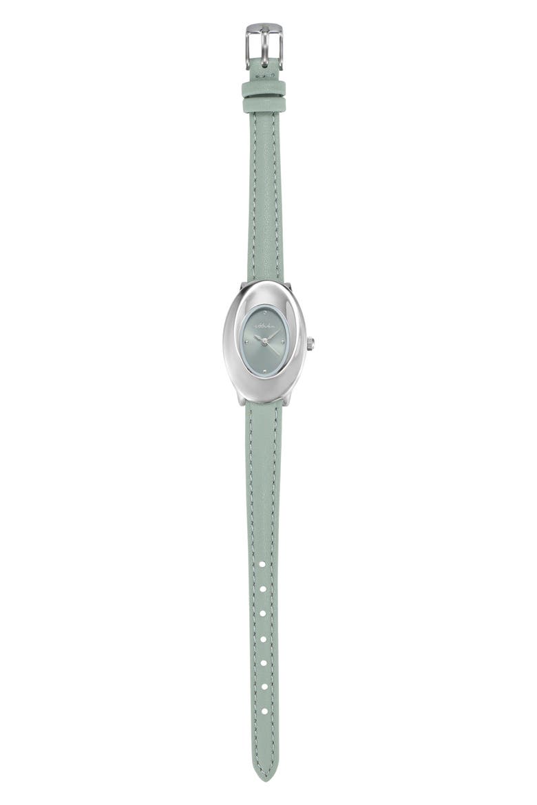 Thick Dome Quartz Leather Strap Watch, 24mm x 36.8mm, Alternate, color, SEAFOAM
