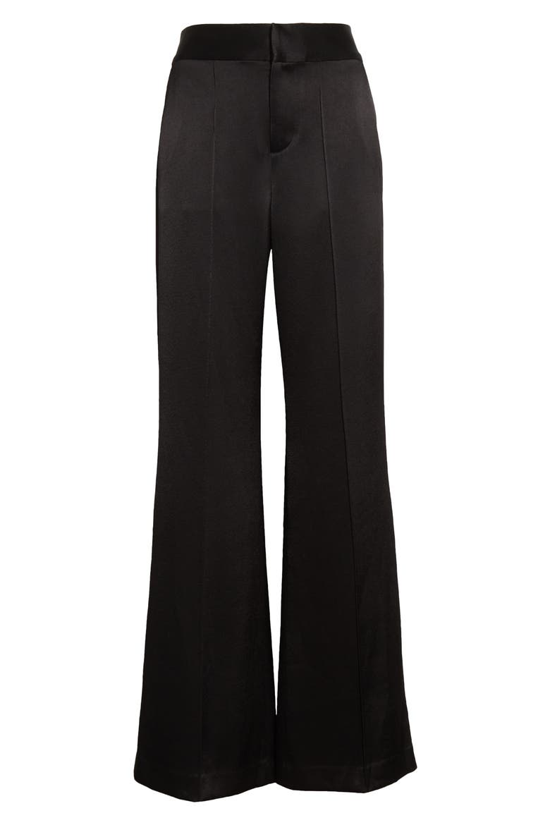 Dylan Wide Leg Satin Trousers, Alternate, color, BLACK