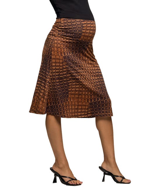 24seven Comfort Apparel Geometric Print Knee Length Skirt In Brown