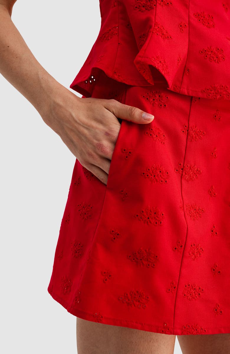 All in Favor Embroidered Side Slit Miniskort, Alternate, color, Red