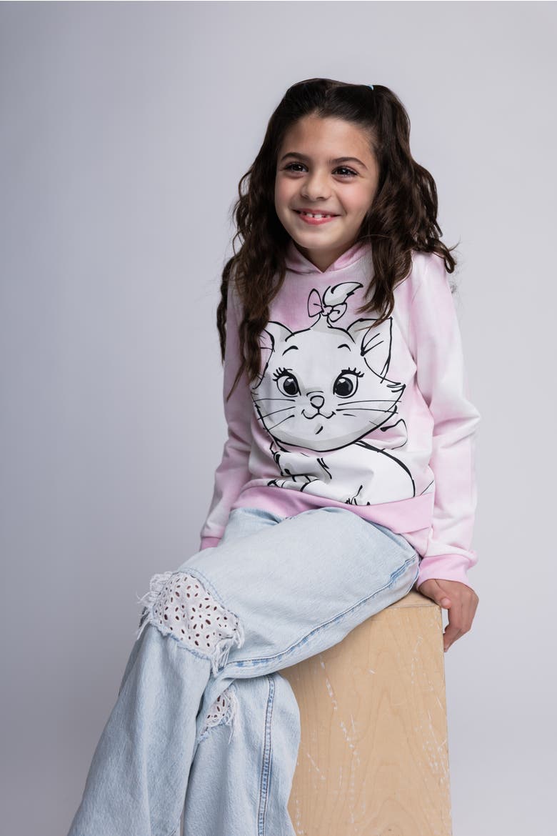 The Aristocats Marie Fleece Pullover Hoodie, Alternate, color, Marie Pink Tie Dye