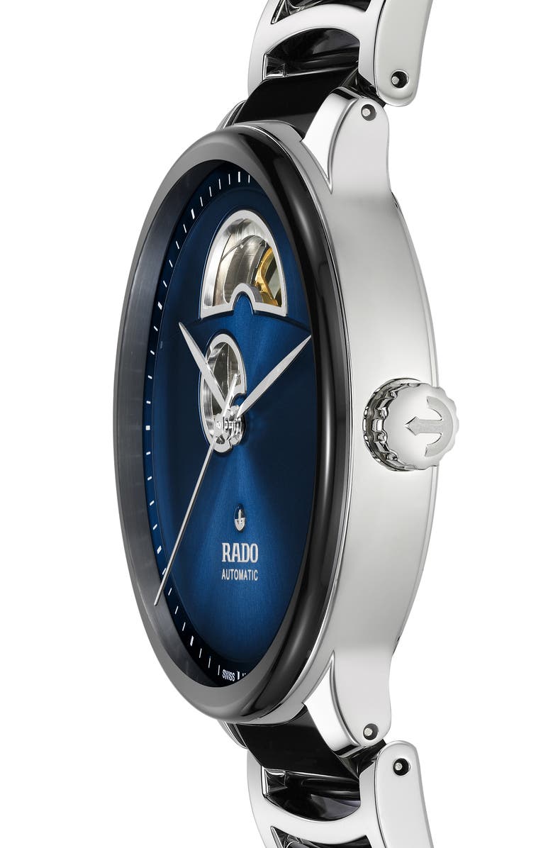 RADO Centrix Open Heart Automatic Ceramic Bracelet Watch, 39.5mm, Alternate, color, Blue