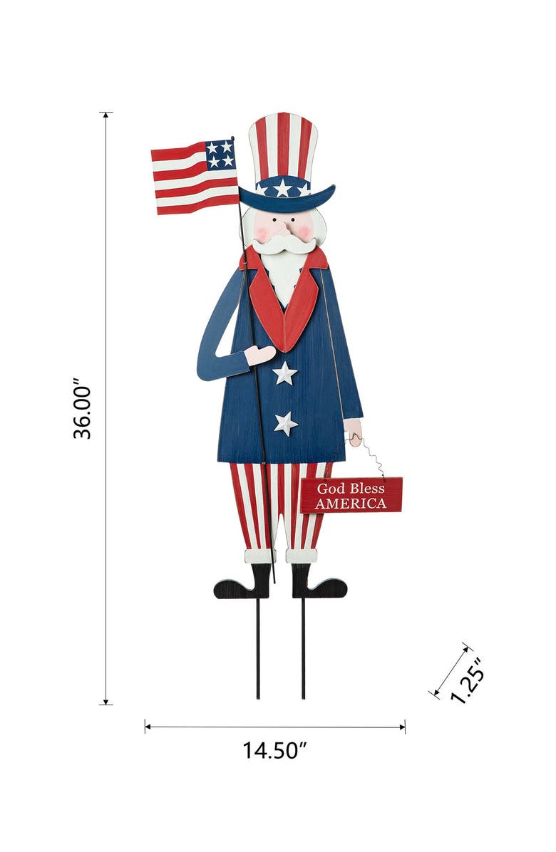 Glitzhome Wooden Patriotic Uncle Sam Yard Stake Wall Sign or Porch Decor, Alternate, color, 