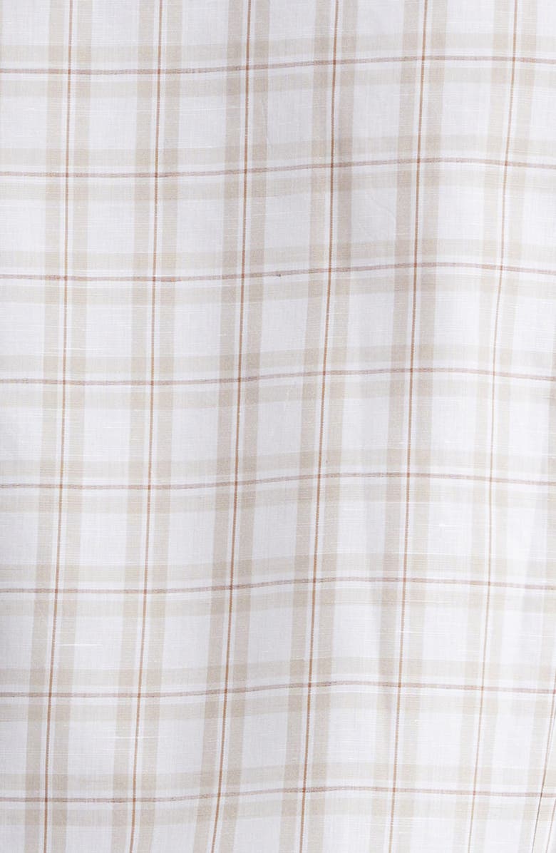 Eleventy Dandy Collar Check Cotton & Linen Button-Up Shirt, Alternate, color, Sand