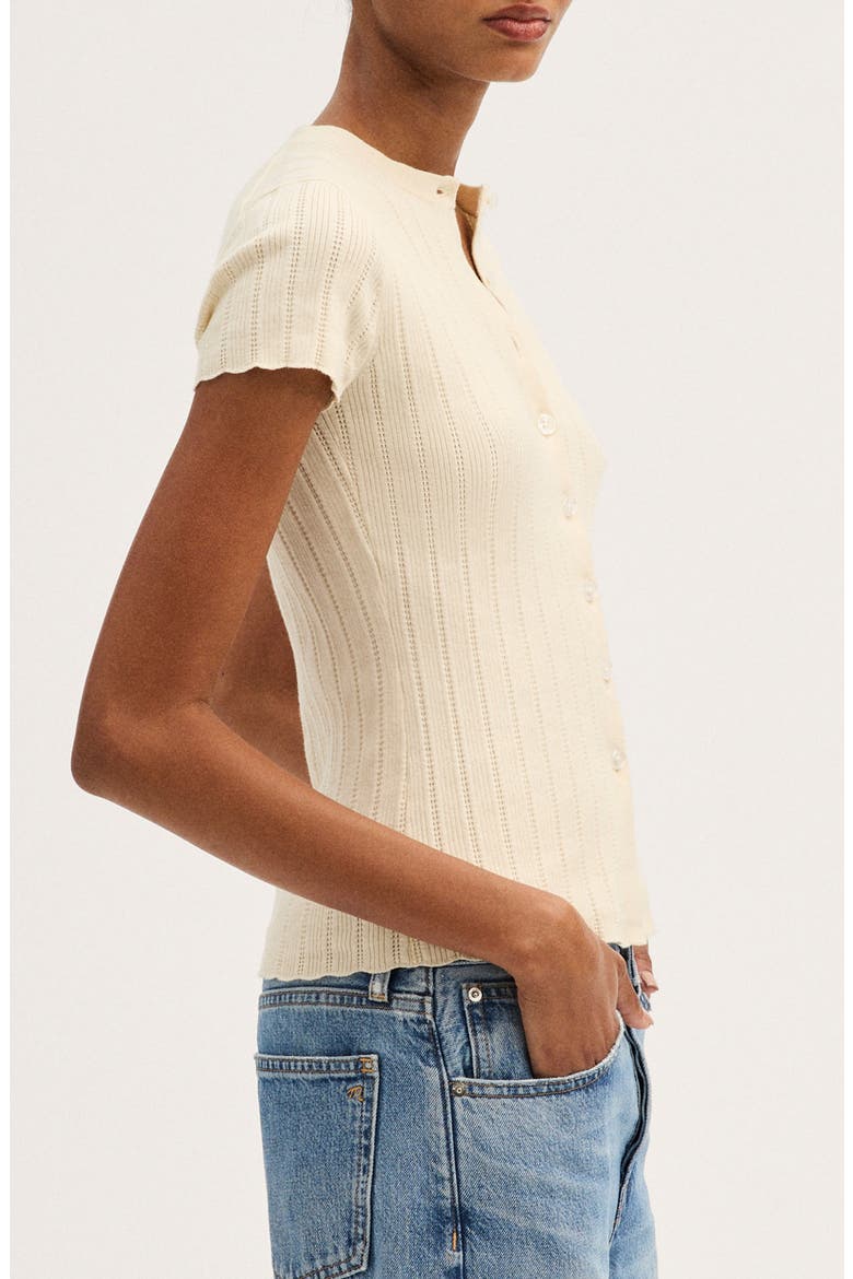 Cotton Blend Pointelle Short Sleeve Cardigan, Alternate, color, CANVAS