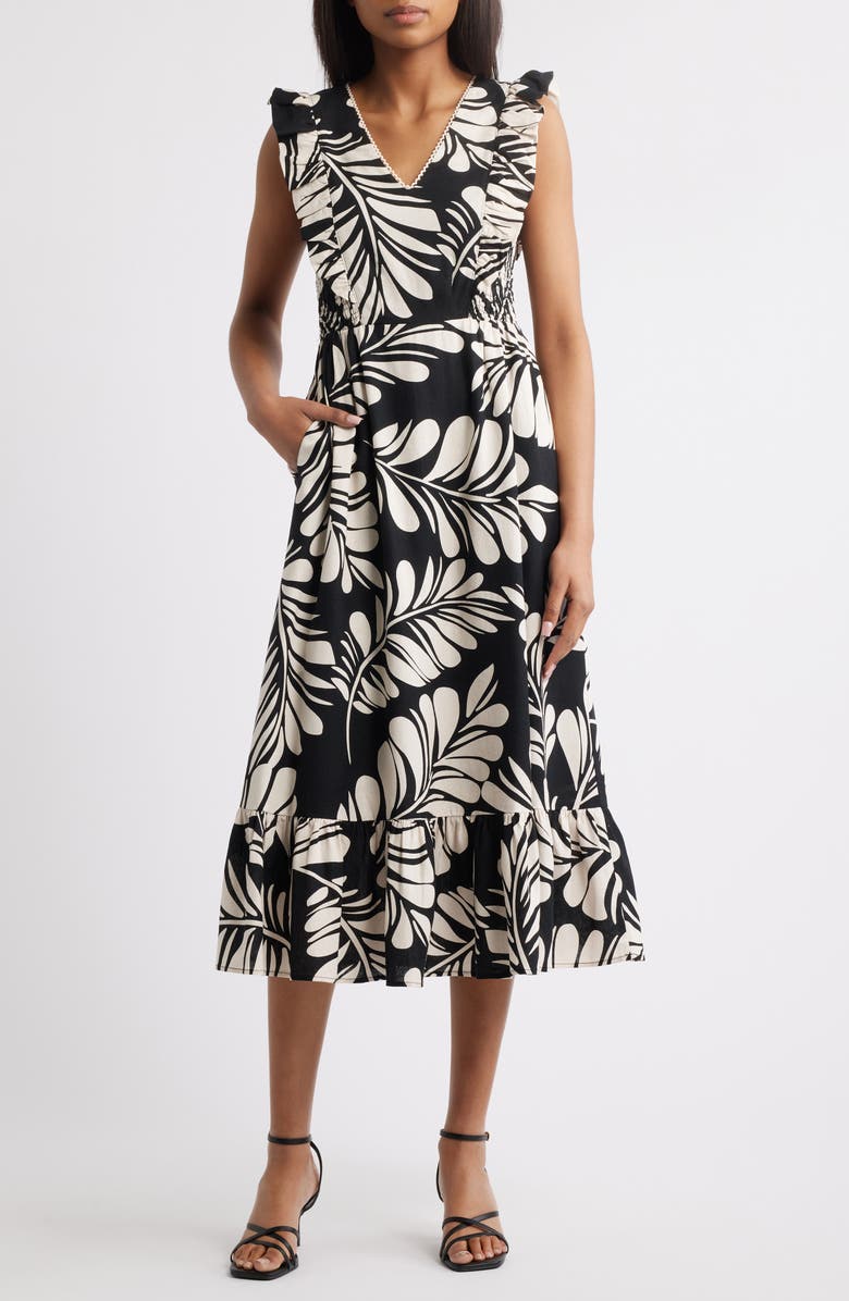 Anne Klein Print Ruffle Midi Dress, Main, color,