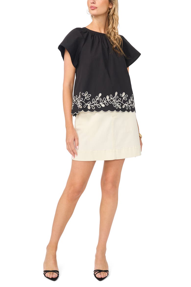 Embroidered Flutter Sleeve Top, Alternate, color, RICH BLACK