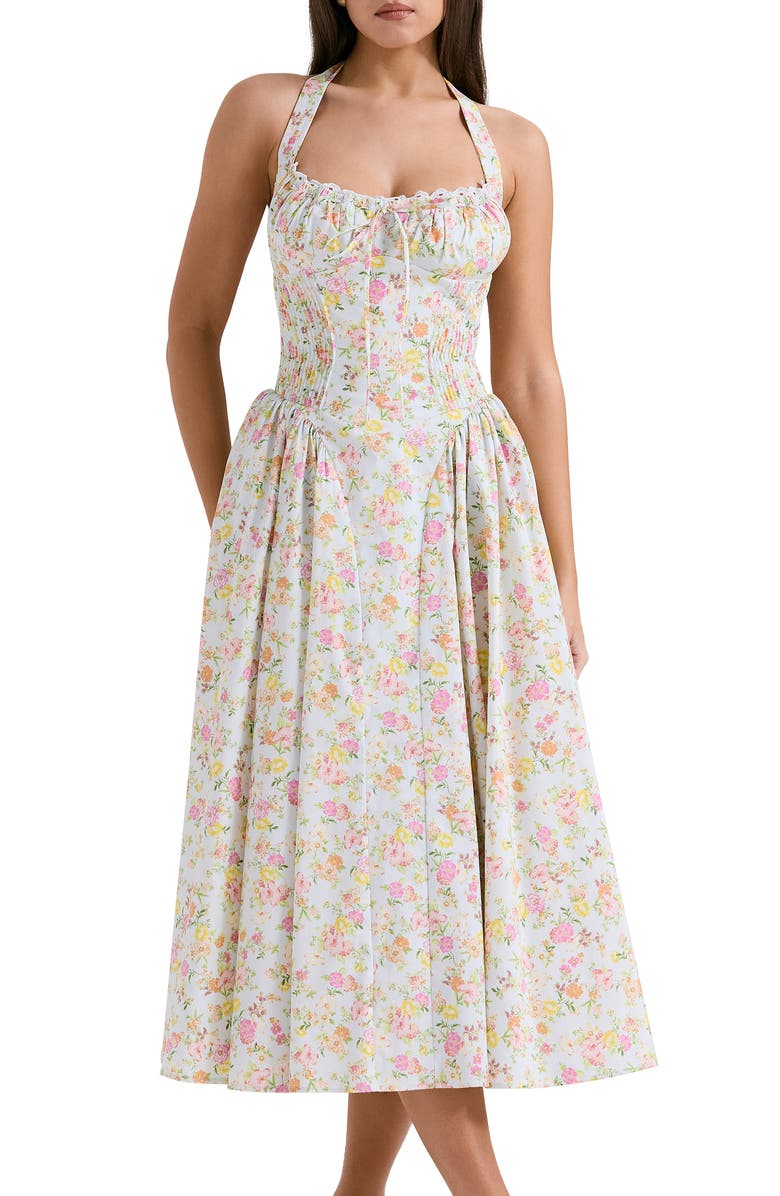 Adabella Floral Pleated Halter Sundress