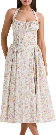 Adabella Floral Pleated Halter Sundress