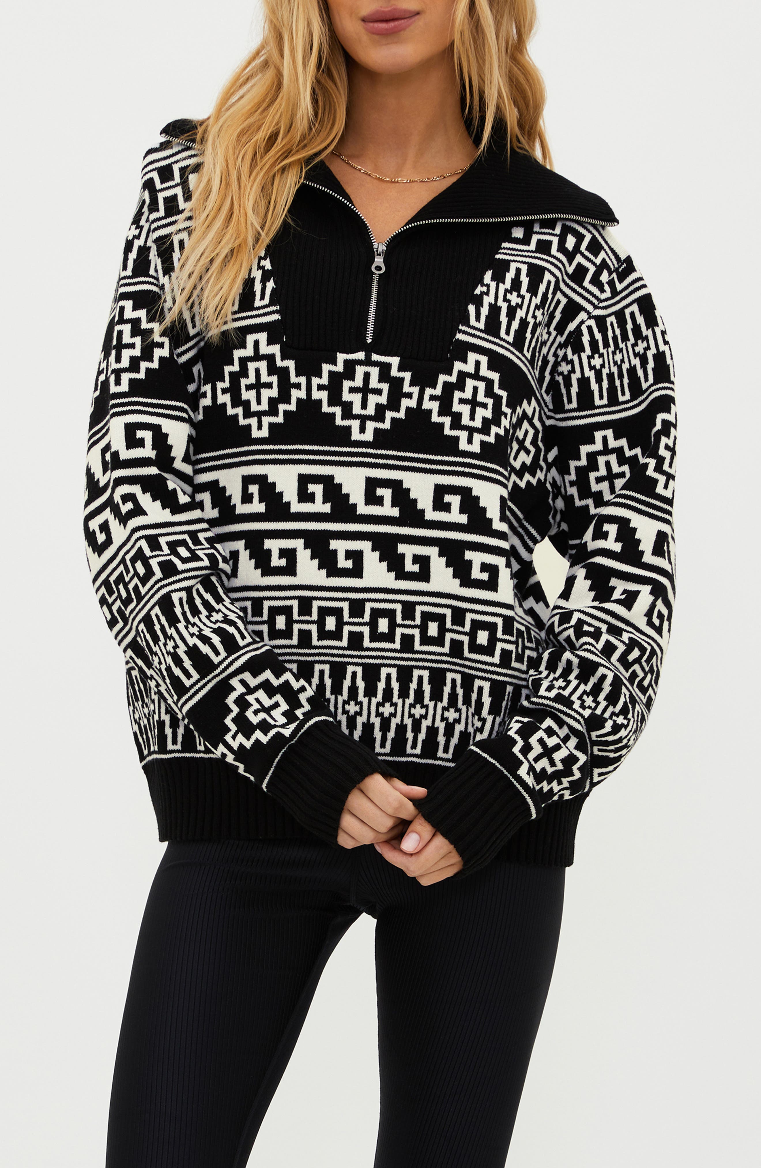 Beach Riot Monterey Jacquard Quarter Zip Sweater