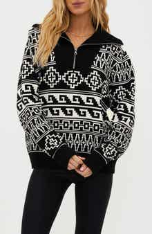 Beach Riot Monterey Jacquard Quarter Zip Sweater