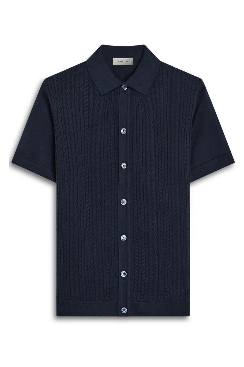 Short Sleeve Cable Knit Button-Up Sweater, Alternate, color, NAVY