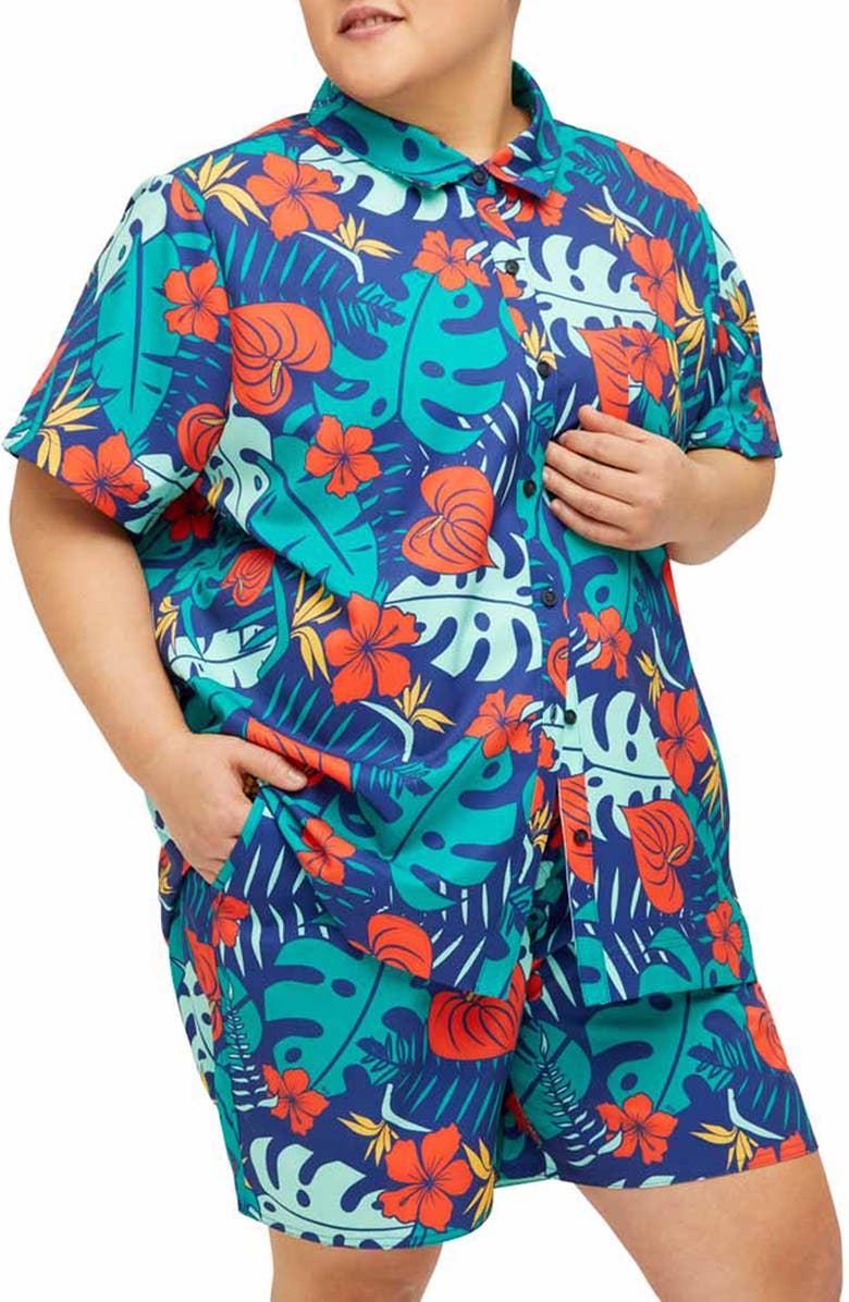 TomboyX Cabana Short Sleeve Button-Up Shirt, Alternate, color, 