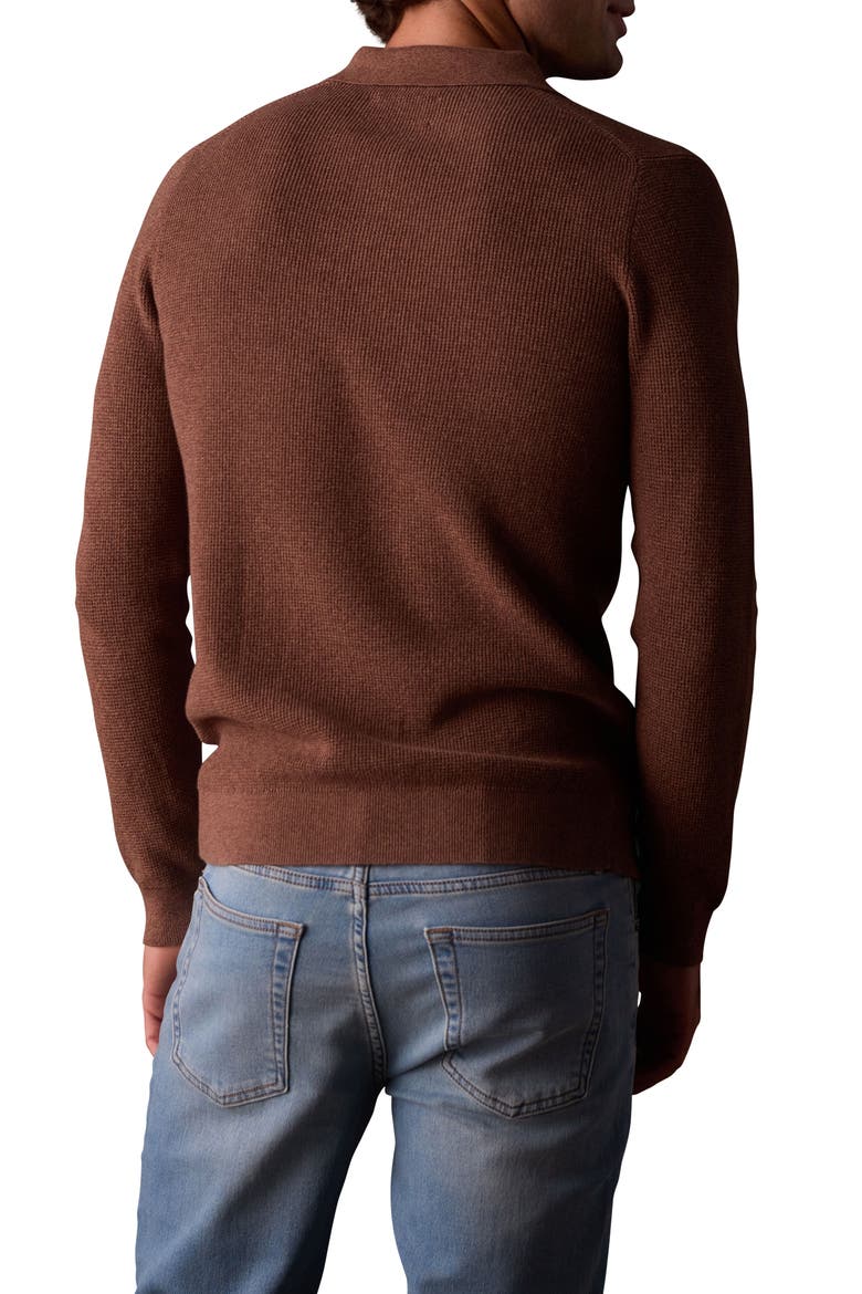 Robles Long Sleeve Waffle Cotton Polo Sweater, Alternate, color, HEATHER BROWN