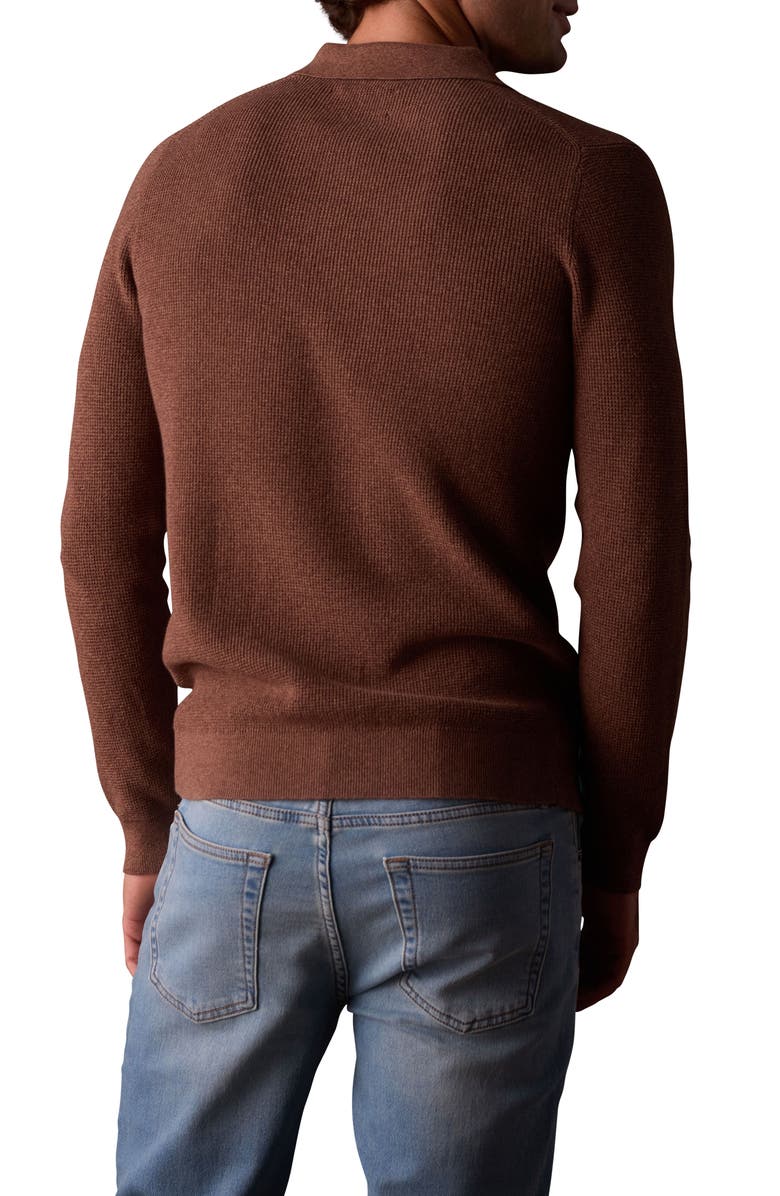 The Normal Brand Robles Long Sleeve Waffle Cotton Polo Sweater, Alternate, color, Heather Brown