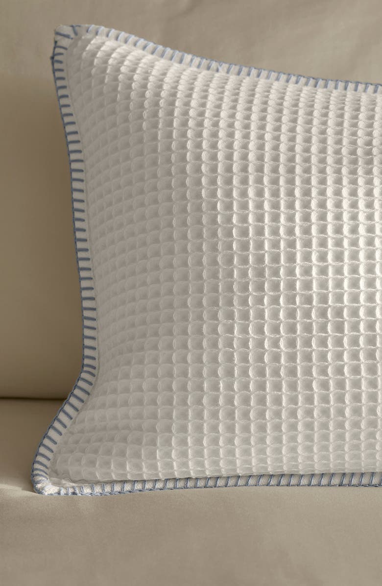 Boll & Branch Blanket Stitch Organic Cotton Waffle Weave Pillow Cover, Alternate, color, White/ Hydrangea