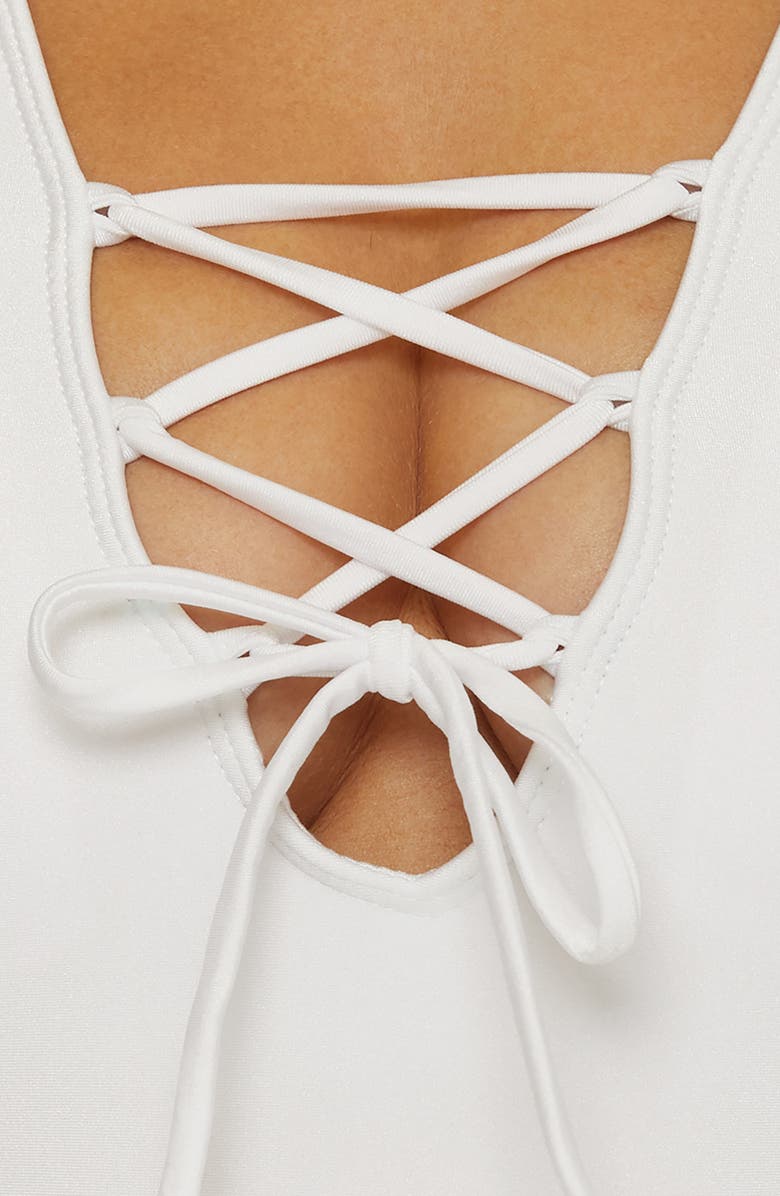 BCA by Rebecca Virtue Lace-Up Plunge One-Piece Swimsuit, Alternate, color, White