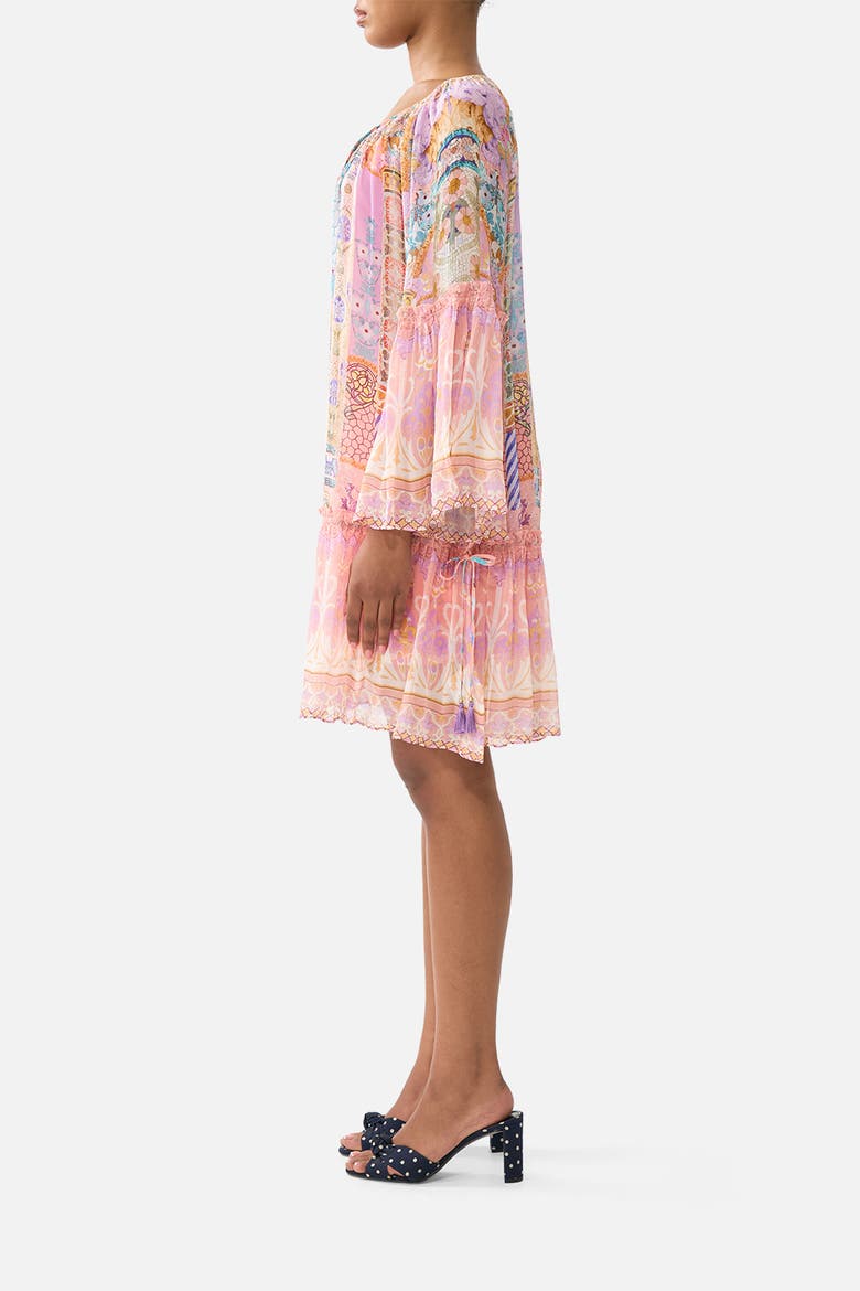 Short Dropped Waist Dress With Bell Sleeve, Alternate, color, Howdy Gaudi