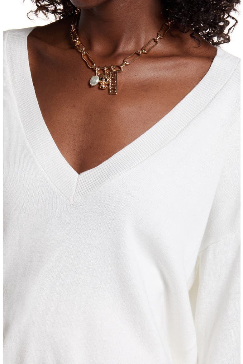 Deep V-Neck Cotton Blend Sweater, Alternate, color, IVORY