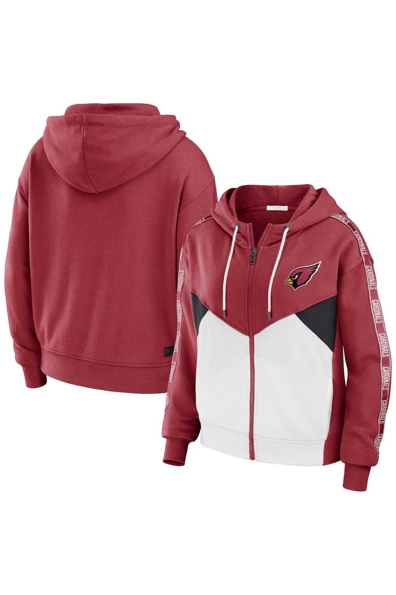 Women's WEAR by Erin Andrews Cardinal/White Arizona Cardinals Color Block Light Weight Modest Crop Full-Zip Hoodie, Main, color, Cardinal