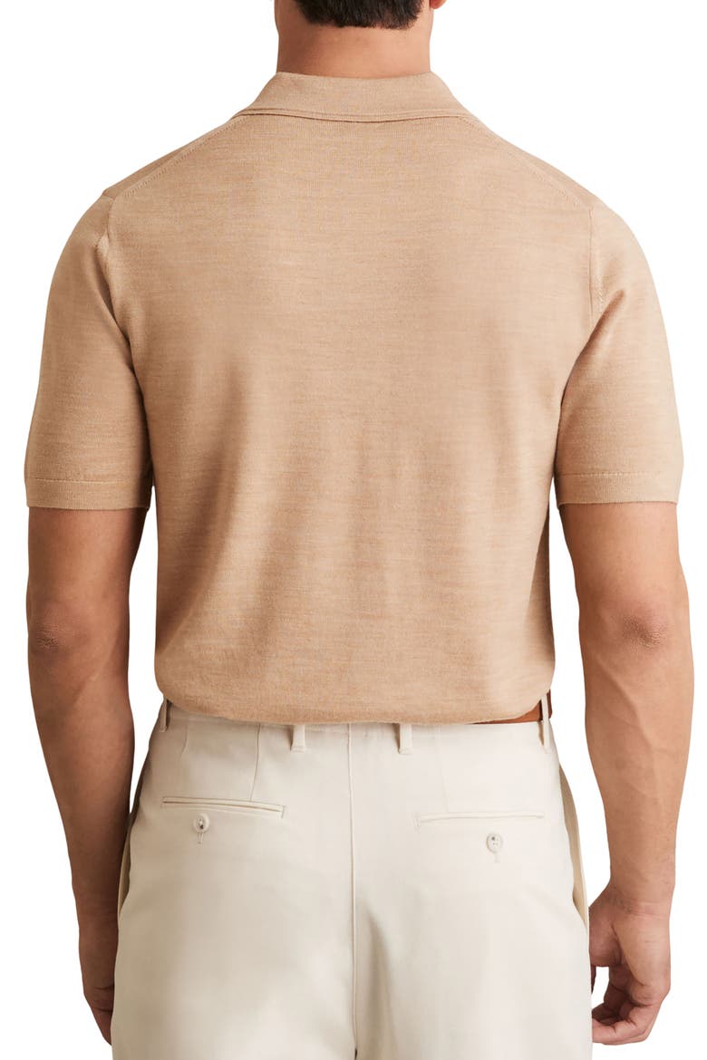 Duchie Short Sleeve Merino Wool Polo Sweater, Alternate, color, CAMEL MELANGE