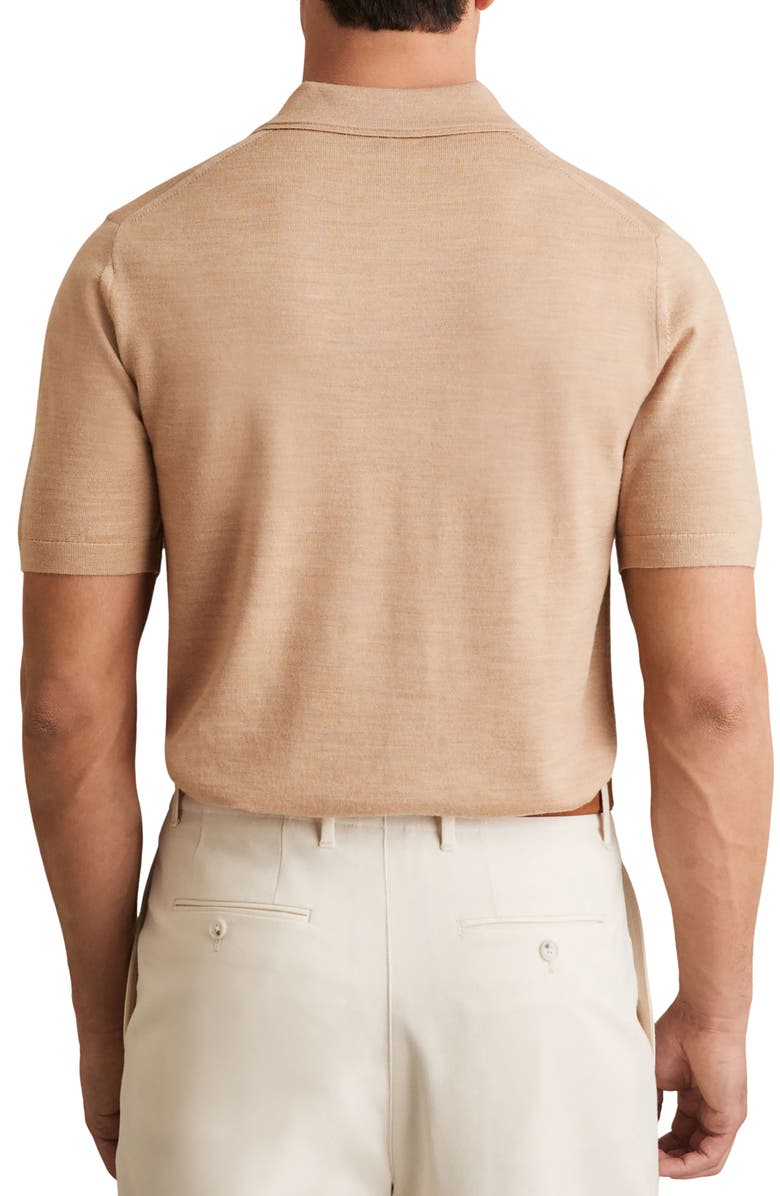 Reiss Duchie Short Sleeve Merino Wool Polo Sweater, Alternate, color, Camel Melange