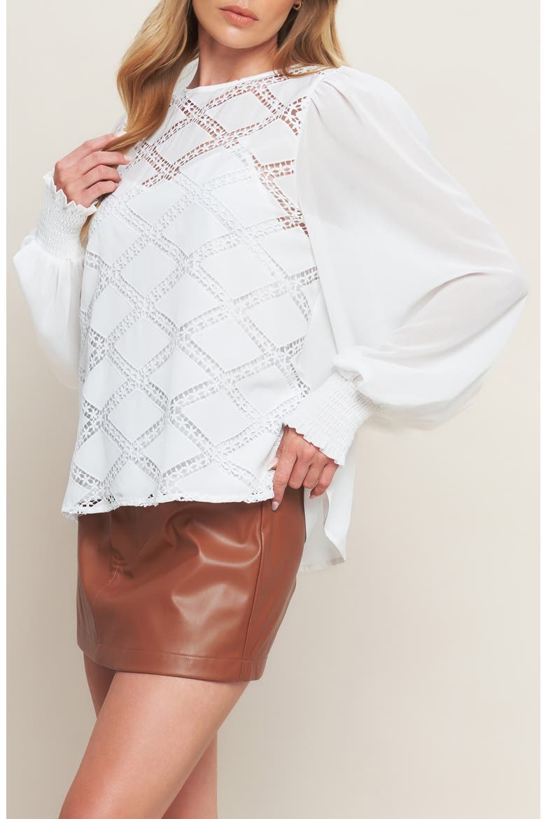 Long Sleeve Mixed Media Top, Alternate, color, WHITE