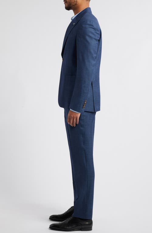 Jack Victor Marco Peak Lapel Solid Wool & Silk Blend Suit In Mid Blue