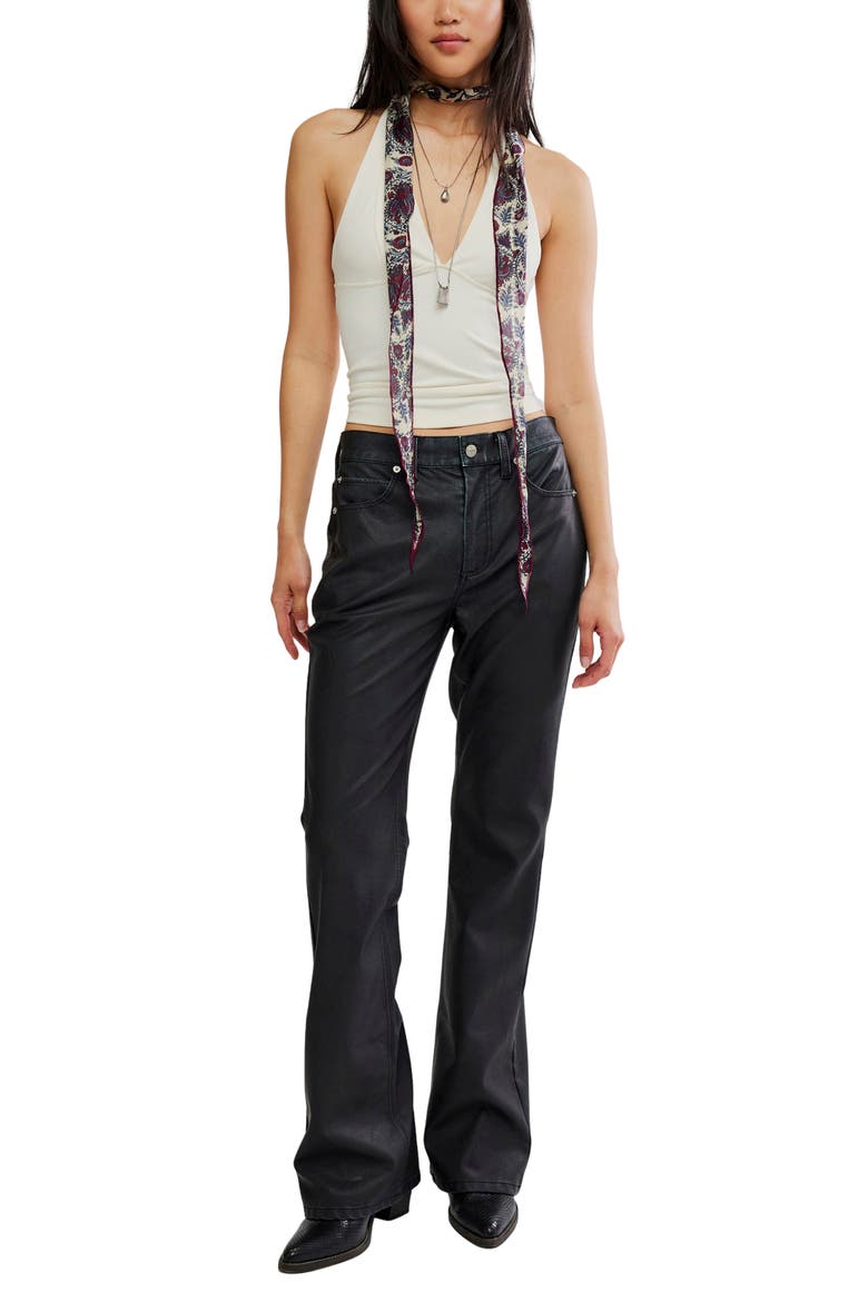 Double Knot High Waist Faux Leather Bootcut Jeans, Alternate, color, BLACK