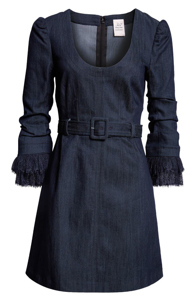 Cinq à Sept Lace Allegra Belted Long Sleeve Denim Minidress, Alternate, color,