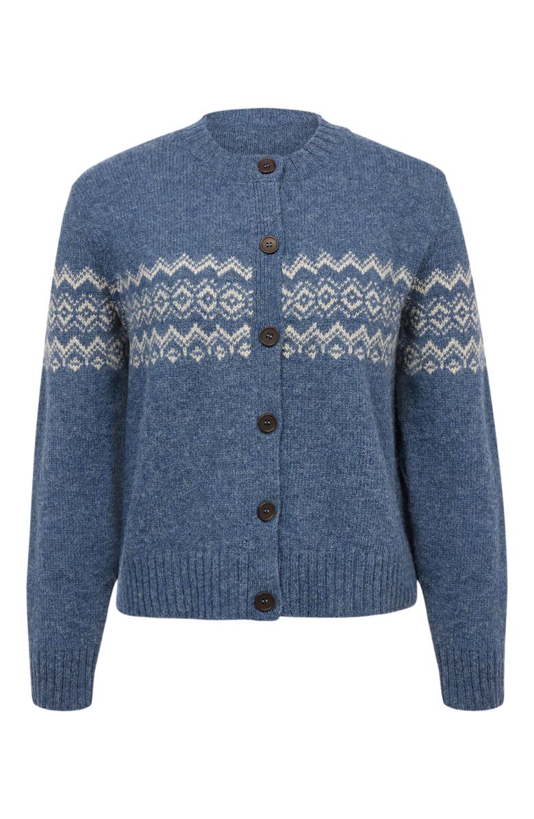 Celtic & Co. FAIR ISLE CREW NECK CARDIGAN, Alternate, color, Indigo