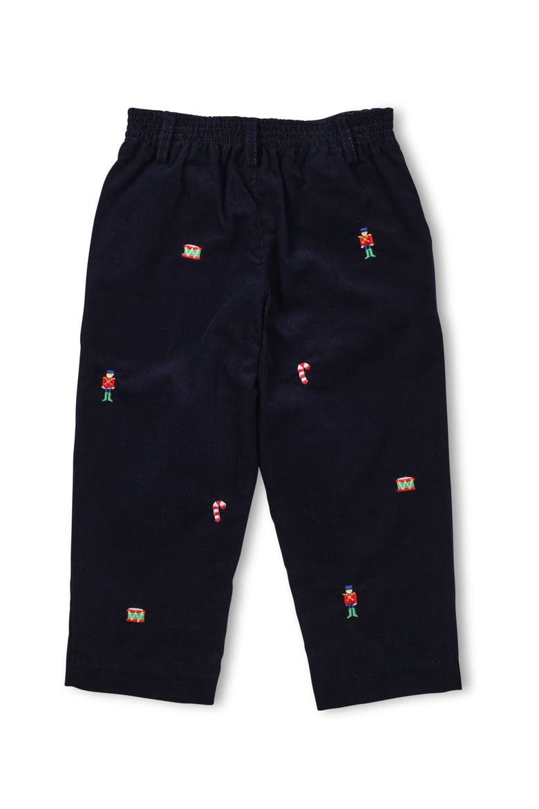 Corduroy Fake Fly Pants With Allover Embroidery, Main, color, Navy, Red, Green, White