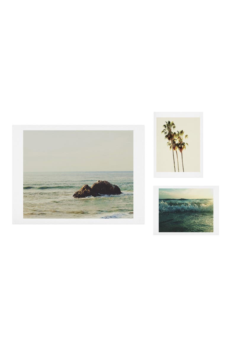 Ocean Calling 3-Piece Gallery Wall Art Print Set, Main, color, GREEN/ BLUE