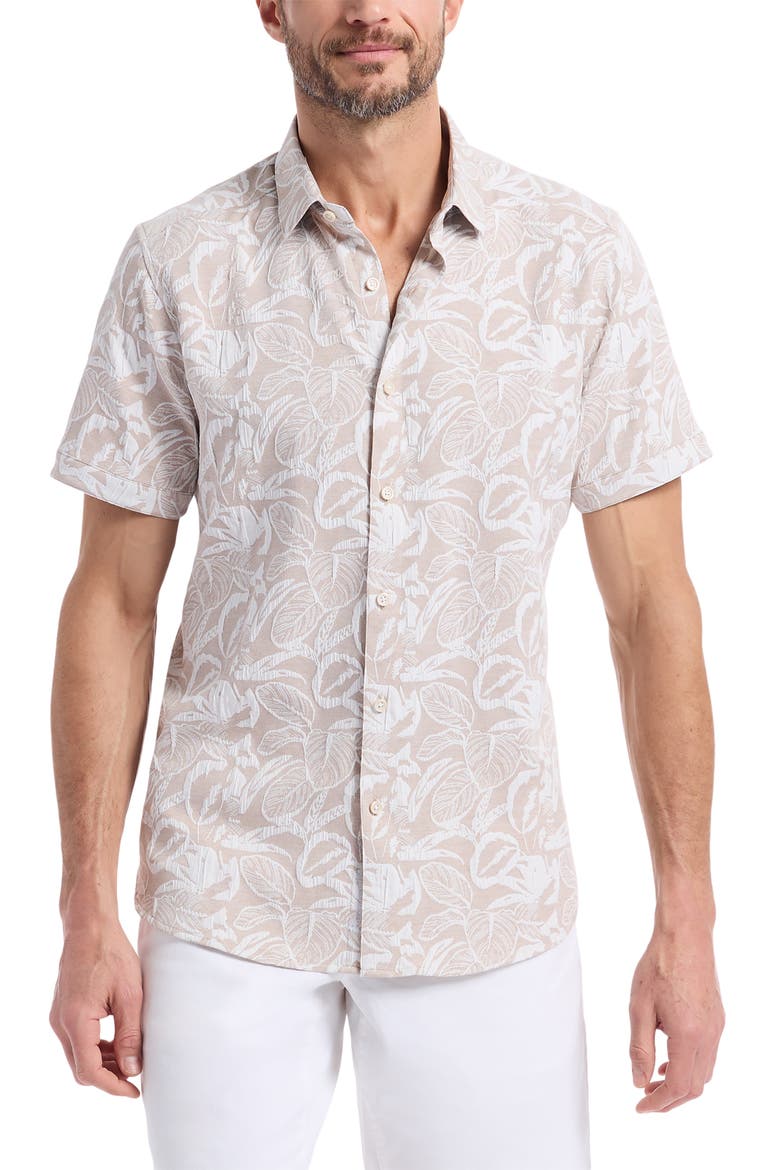 Santa Monica Texture Short Sleeve Button-Up Shirt, Main, color, KHAKI