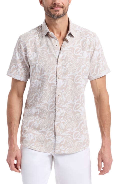 Santa Monica Texture Short Sleeve Button-Up Shirt