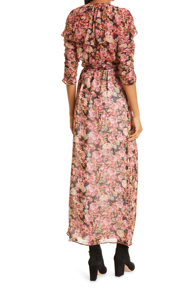 Georgette Three-Quarter Sleeve Wrap Dress, Alternate, color, NIGHT BOUQUET